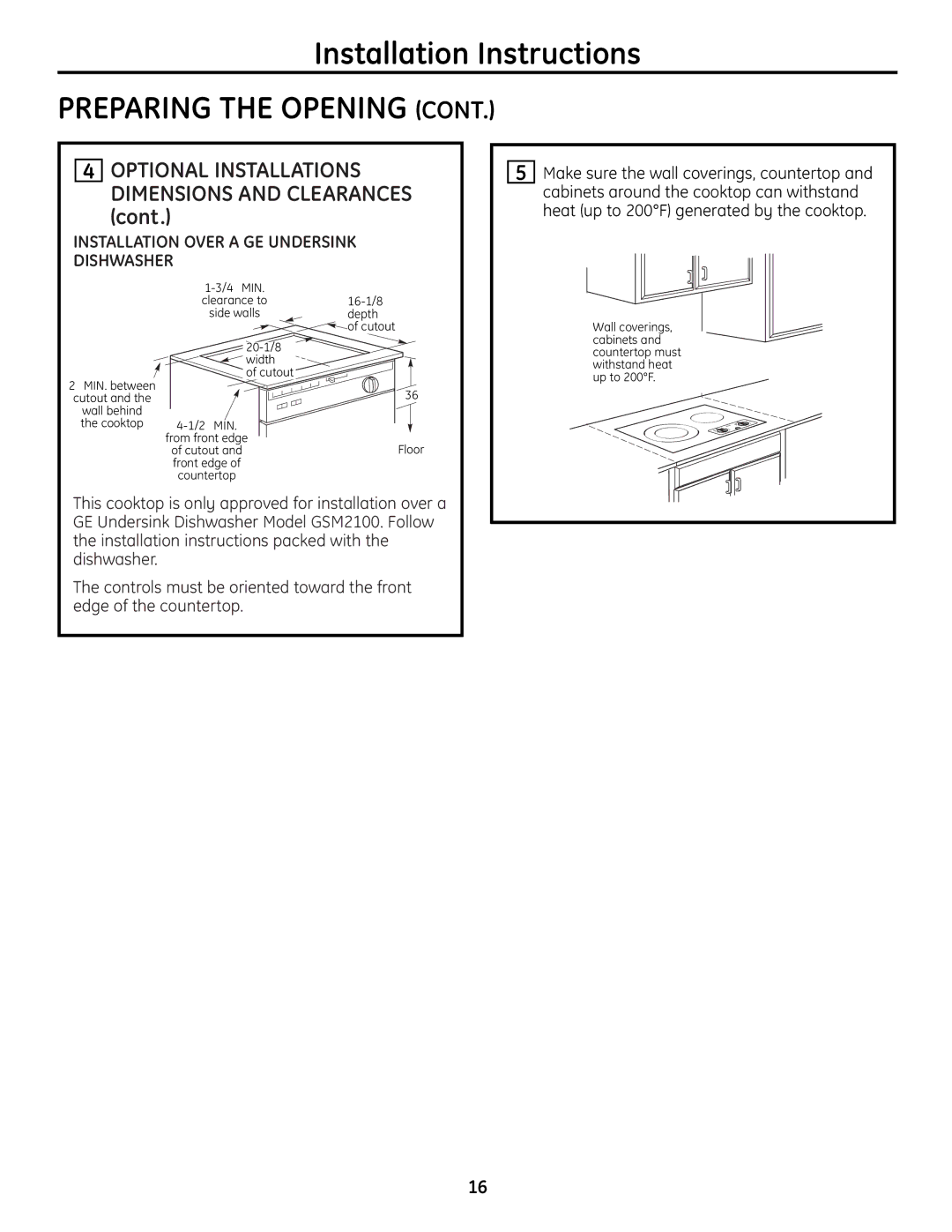 GE JP256 Optional Installations Dimensions and Clearances, Installation Over a GE Undersink Dishwasher 