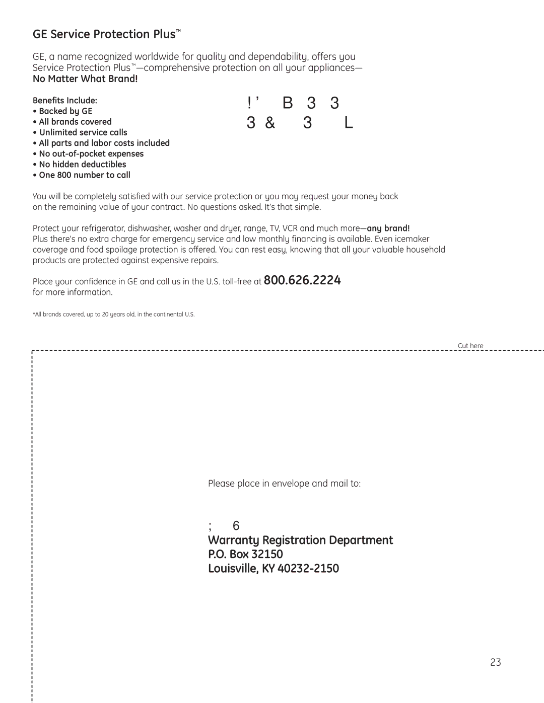 GE JP256 installation instructions GE Service Protection Plus, Please place in envelope and mail to 