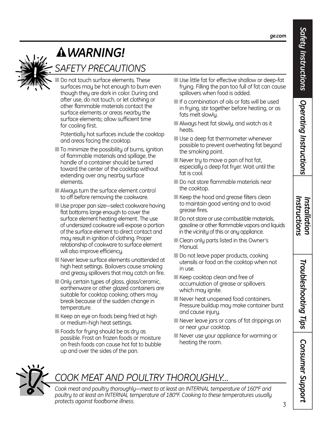 GE JP256 installation instructions Cook Meat and Poultry THOROUGHLY…, Instructions Installation 