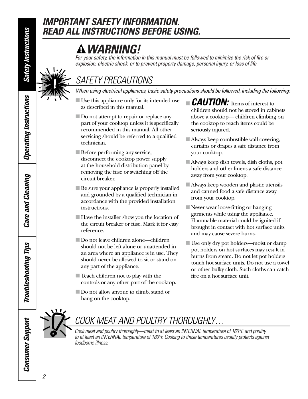 GE JP328 JP626 owner manual Safety Precautions 