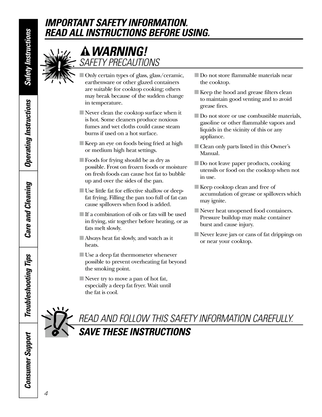 GE JP328 JP626 owner manual Read and Follow this Safety Information Carefully 