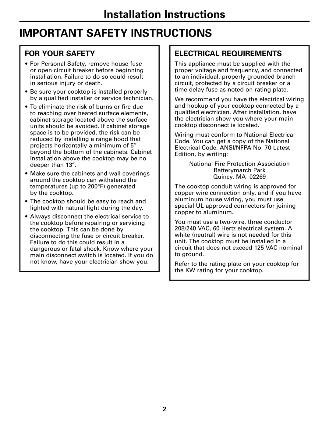 GE JP930, JP340, JP940, JP950, JP910, JP355 warranty Important Safety Instructions, For Your Safety, Electrical Requirements 