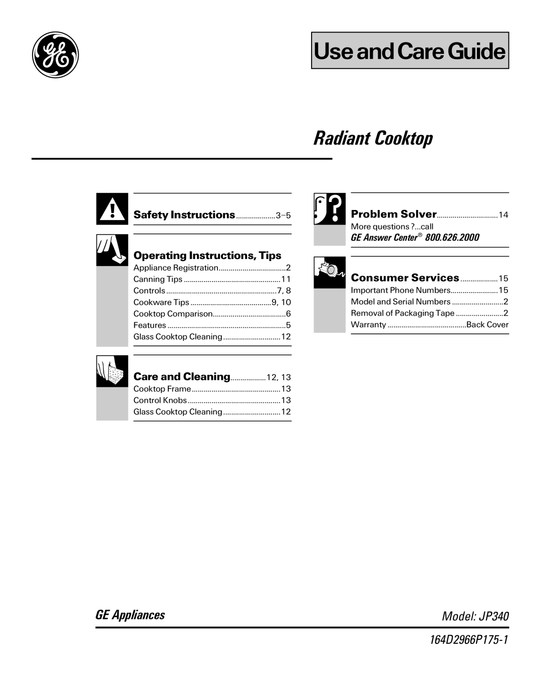 GE JP340 operating instructions UseandCareGuide 