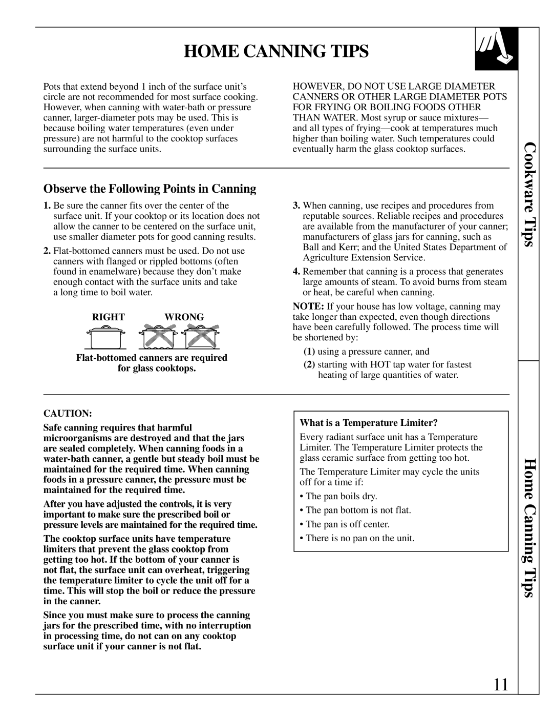 GE JP340 operating instructions Home Canning Tips, Observe the Following Points in Canning, What is a Temperature Limiter? 