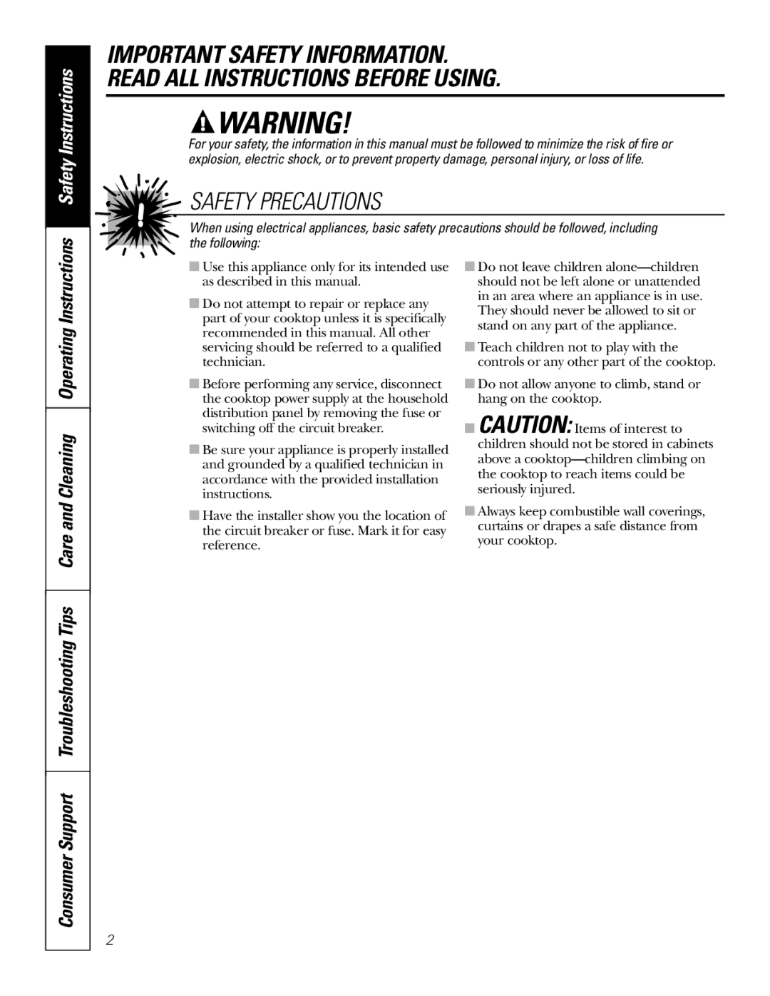 GE JP350 owner manual Safety Precautions 