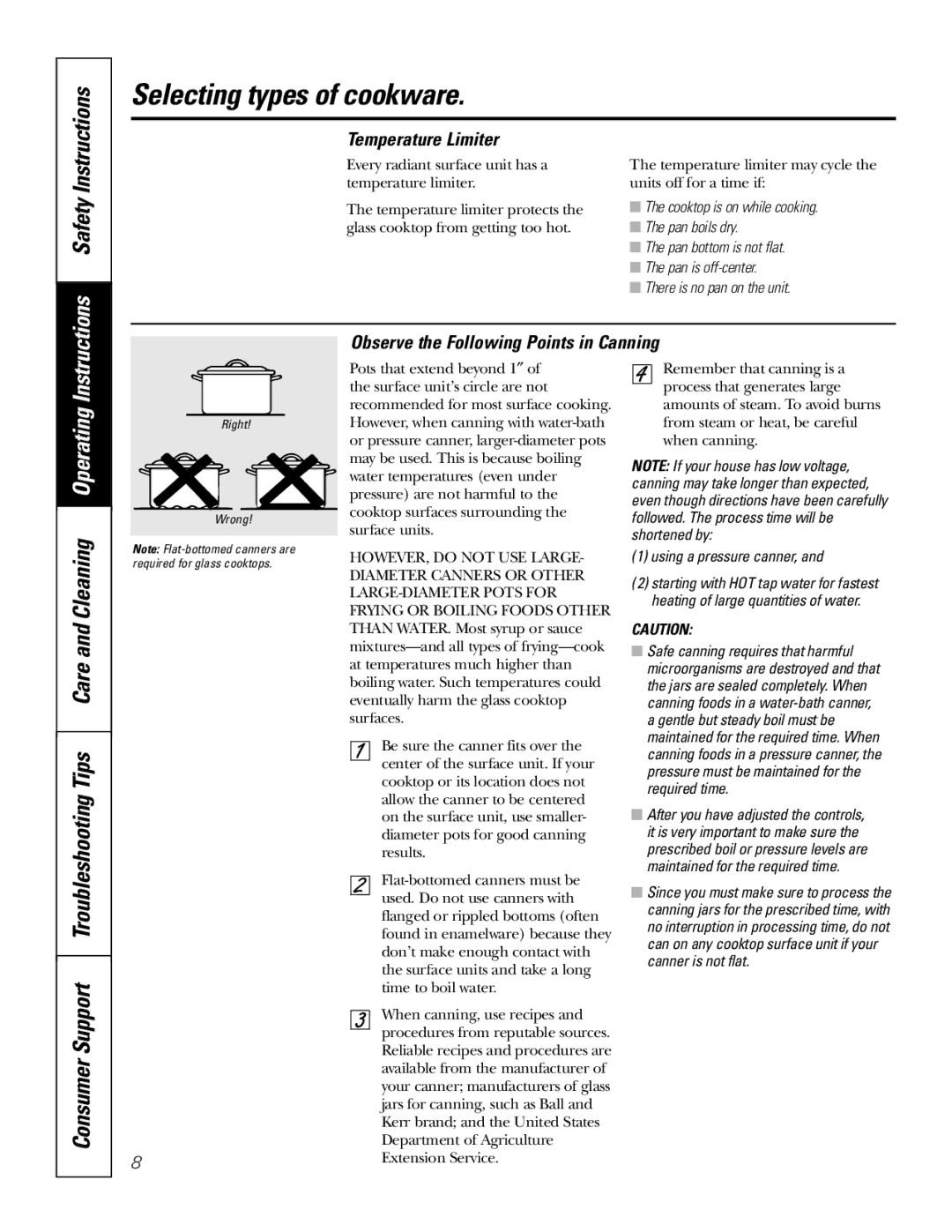 GE JP350 owner manual Temperature Limiter, Observe the Following Points in Canning, Using a pressure canner 