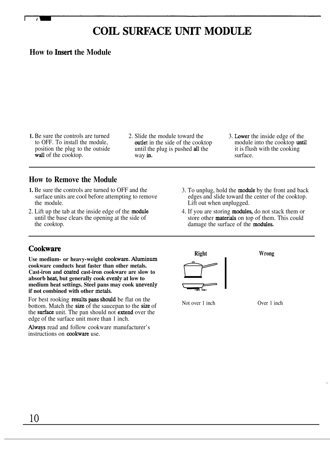 GE JP383, JP385, JP386, JP387, JP384 COm S~ACE ~ MOD~E, How to hseti the Module, How to Remove the Module, Coo&am, RightWrong 