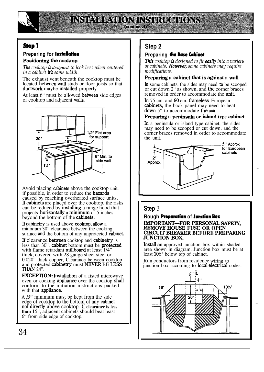 GE JP383, JP385, JP386 Preparing for l~ll~on, Positio* tie cootip, Preparing ho ~ tibinti, Prep- a p~~ or iskd type Ainet 