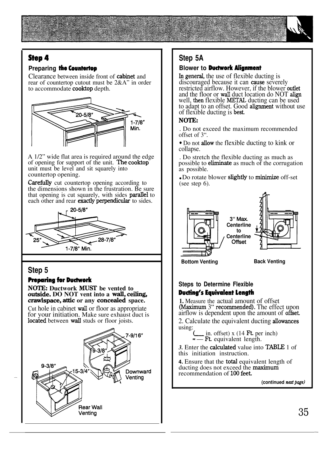 GE JP388 Preparing he Counte~p, ~pating hr DuWork, Blower to Du-ork Nignment, Do not exceed the maximum recommended offset 