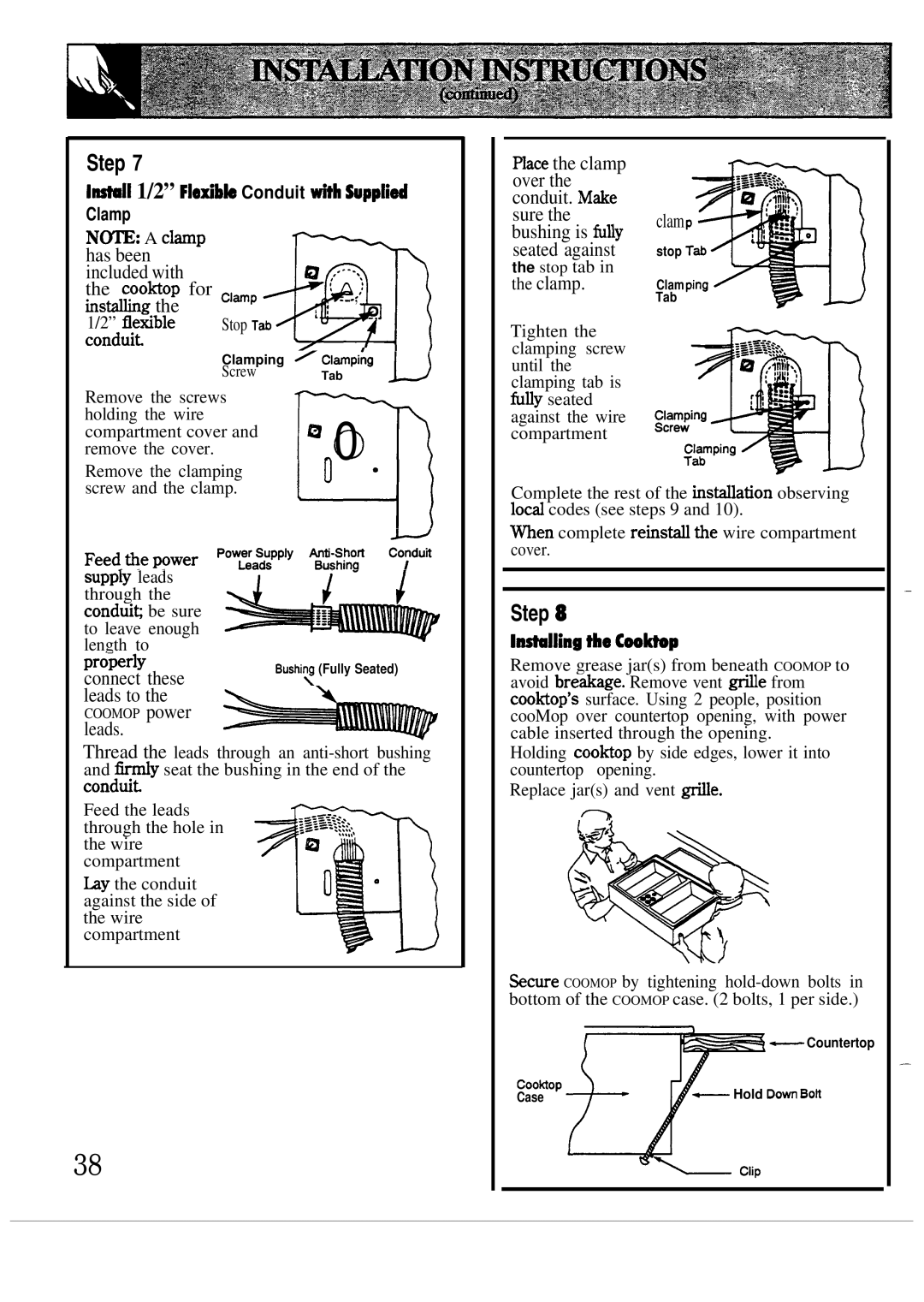 GE JP387, JP385, JP386, JP384, JP383, JP388 installation instructions 11 1/2 Fletible Conduit tih Wpplied Clamp, Lling tie Ceo*p 