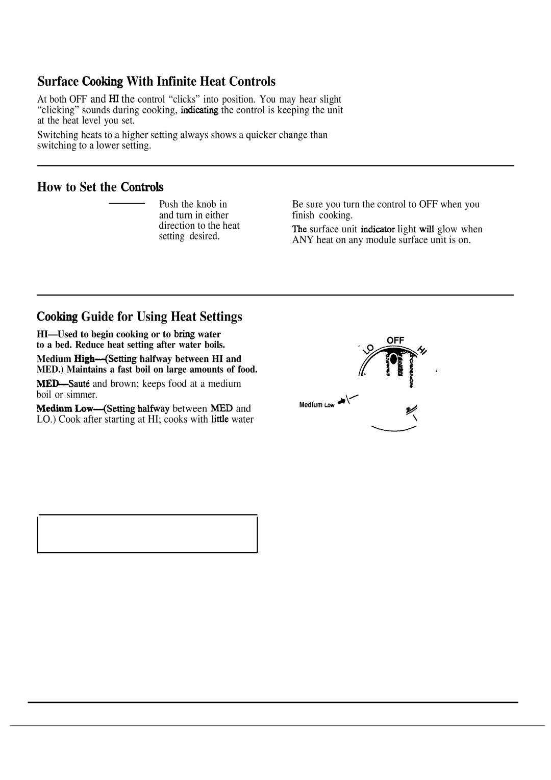 GE JP384, JP385 Surface CooHng With Infinite Heat Controls, How to Set the Controk, CooKng Guide for Using Heat Settings 