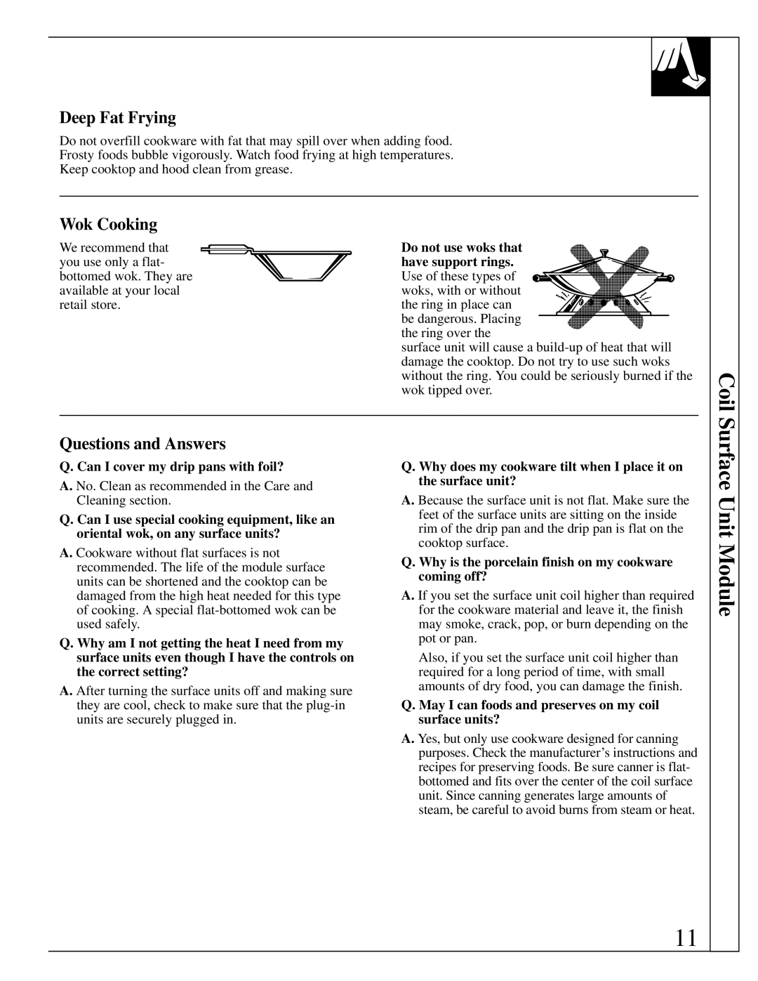 GE JP387, JP389, JP385 manual Deep Fat Frying, Wok Cooking, Questions and Answers 