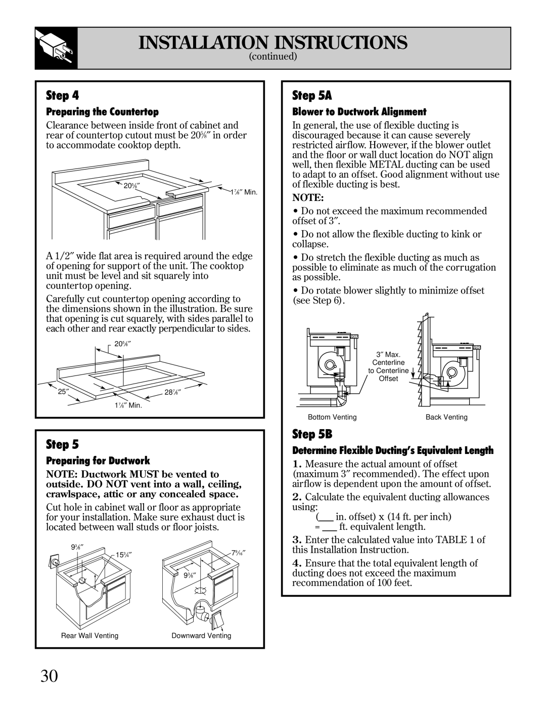 GE JP389, JP385, JP387 manual Preparing the Countertop, Preparing for Ductwork, Blower to Ductwork Alignment 