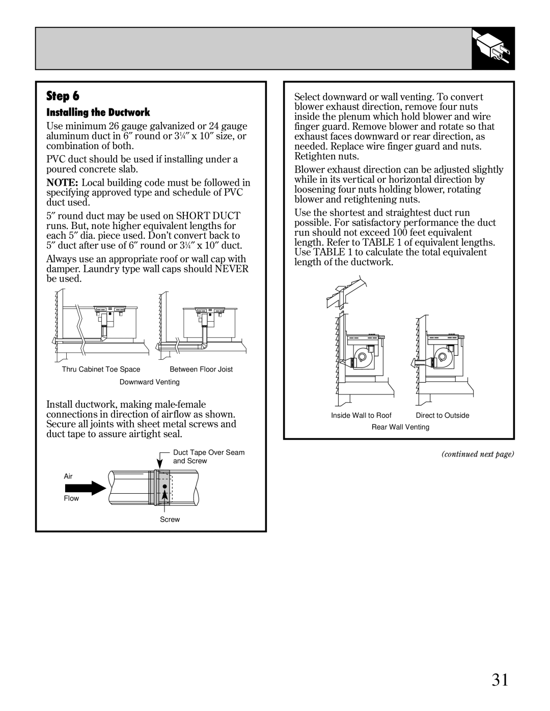 GE JP385, JP389, JP387 manual Installing the Ductwork 