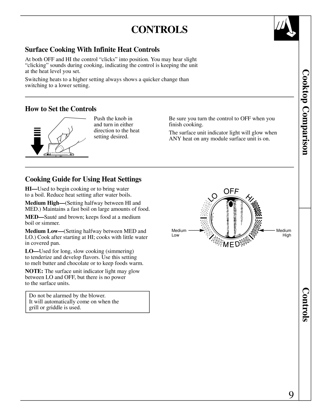 GE JP389 Surface Cooking With Infinite Heat Controls, How to Set the Controls, Cooking Guide for Using Heat Settings 