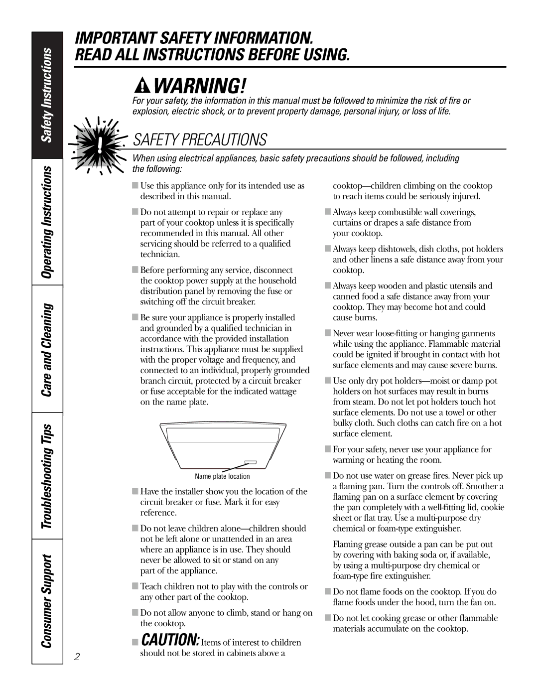 GE JP655 owner manual Safety Precautions 