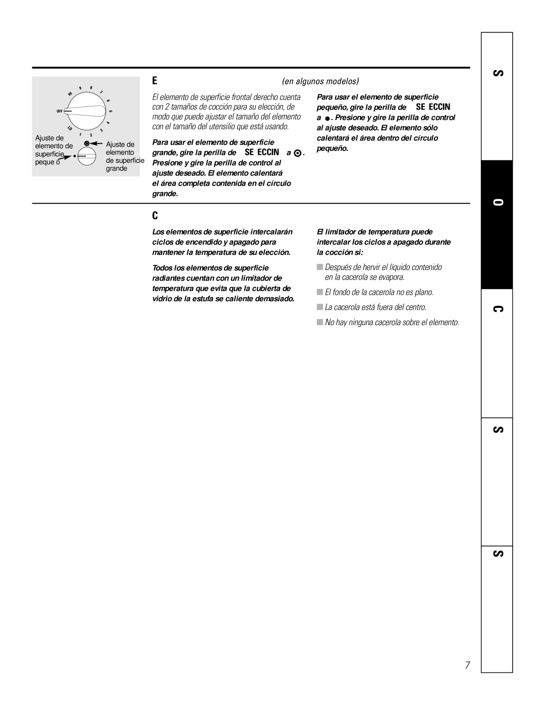 GE JP655 owner manual Elemento de superficie doble en algunos modelos, Grande 