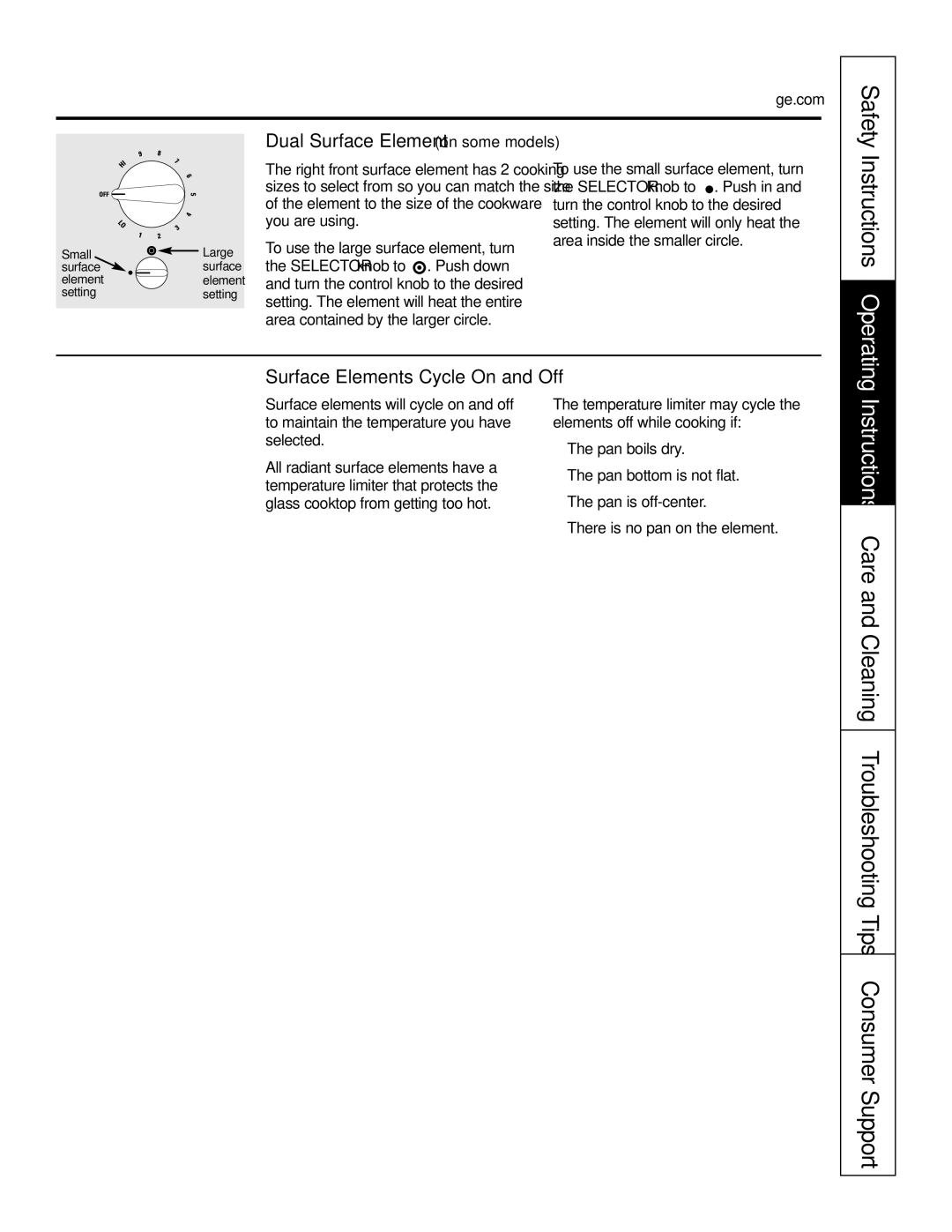 GE JP655 owner manual Safety, Dual Surface Element on some models 