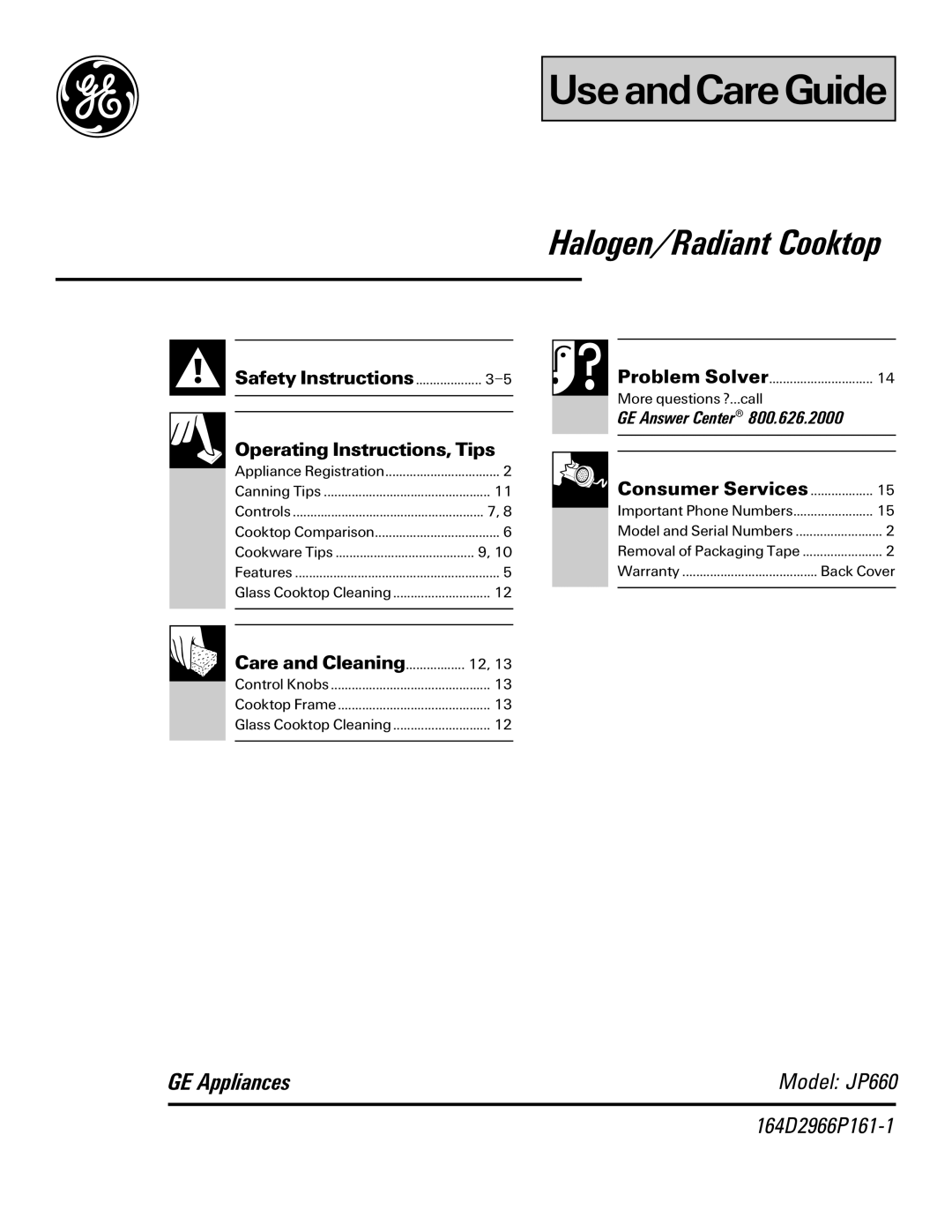 GE 164D2966P161-1, JP660 operating instructions UseandCareGuide 