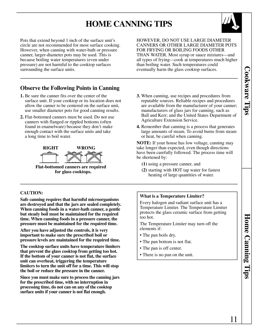 GE 164D2966P161-1, JP660 Home Canning Tips, Observe the Following Points in Canning, What is a Temperature Limiter? 