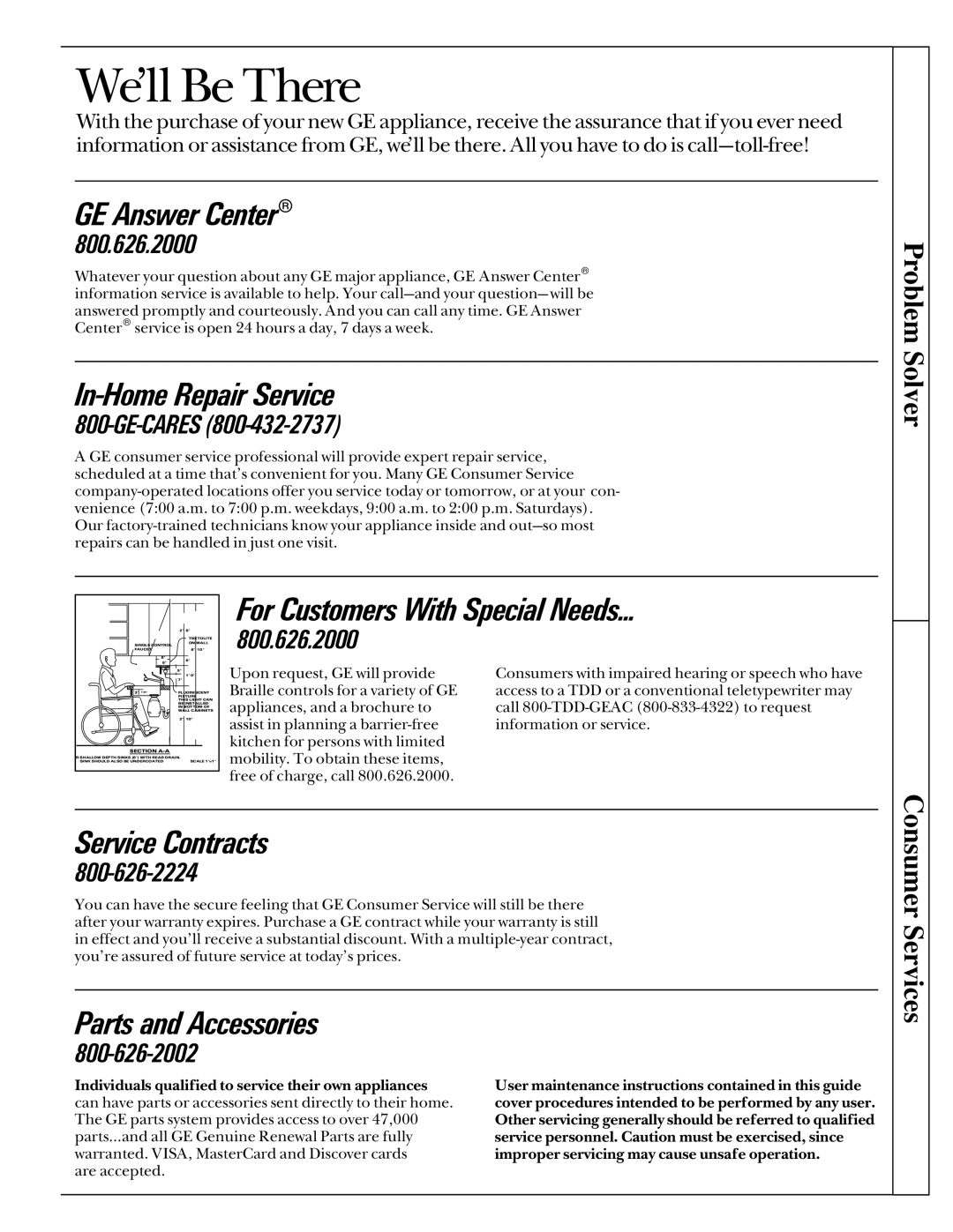 GE 164D2966P161-1, JP660 operating instructions We’ll Be There, Problem Solver 