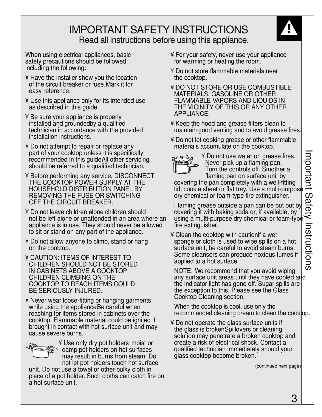 GE 164D2966P161-1, JP660 operating instructions Important Safety Instructions 