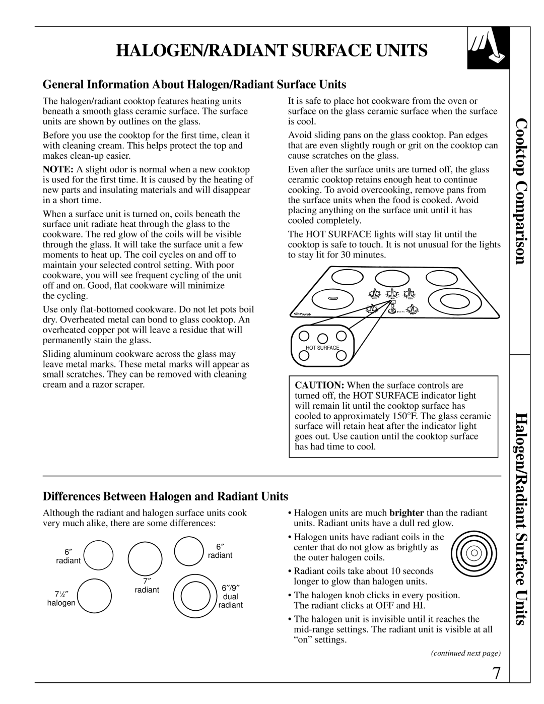 GE 164D2966P161-1, JP660 HALOGEN/RADIANT Surface Units, Cooktop Comparison, Differences Between Halogen and Radiant Units 