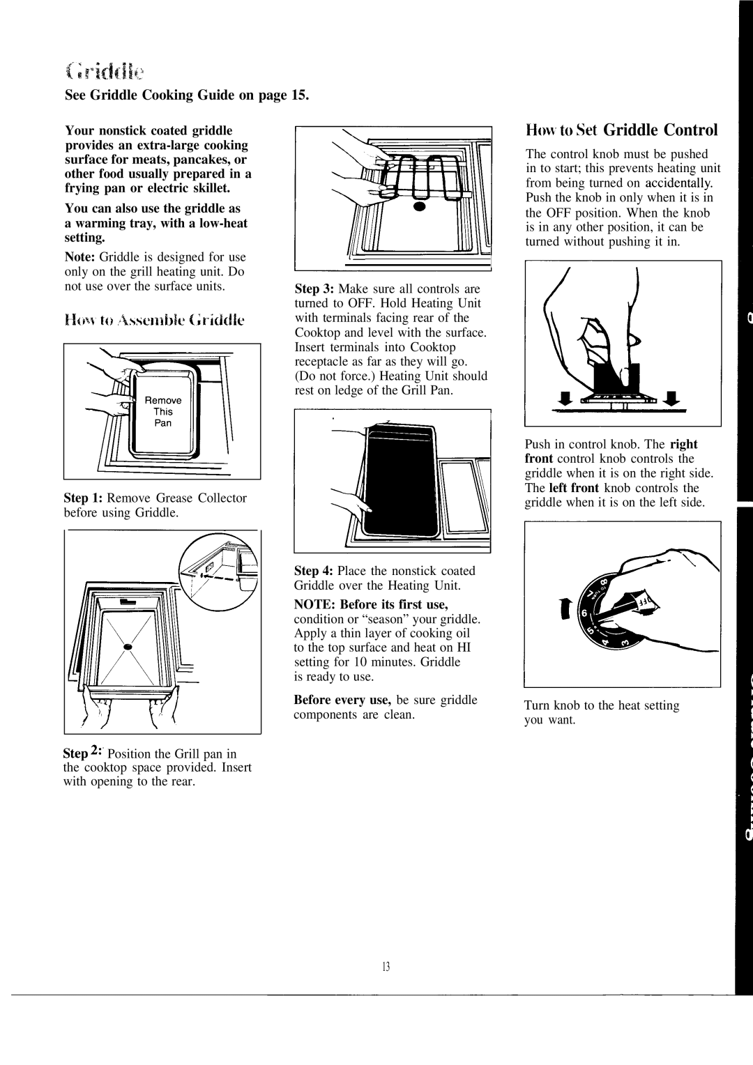 GE JP676J manual How to Set Griddle Control, See Griddle Cooking Guide on 