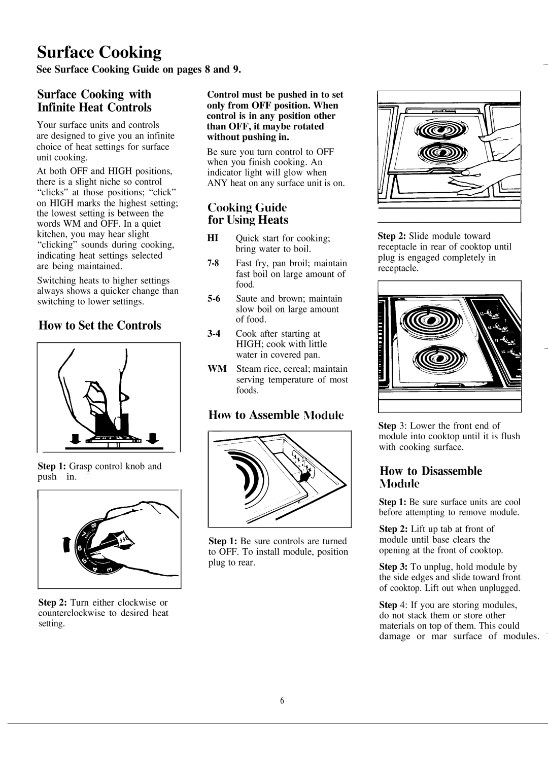 GE JP676J manual Surface Cooking, How to Set the Controls, EIow- to Assemble ~loduie, How to Disassemble Module 