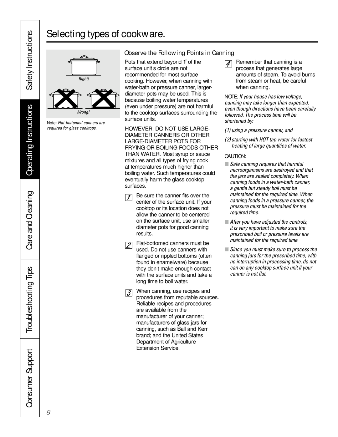 GE JP960 owner manual Observe the Following Points in Canning, Using a pressure canner 