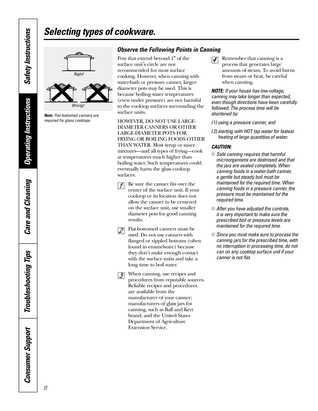 GE JP931, JP961, JP930 owner manual Observe the Following Points in Canning, Using a pressure canner 