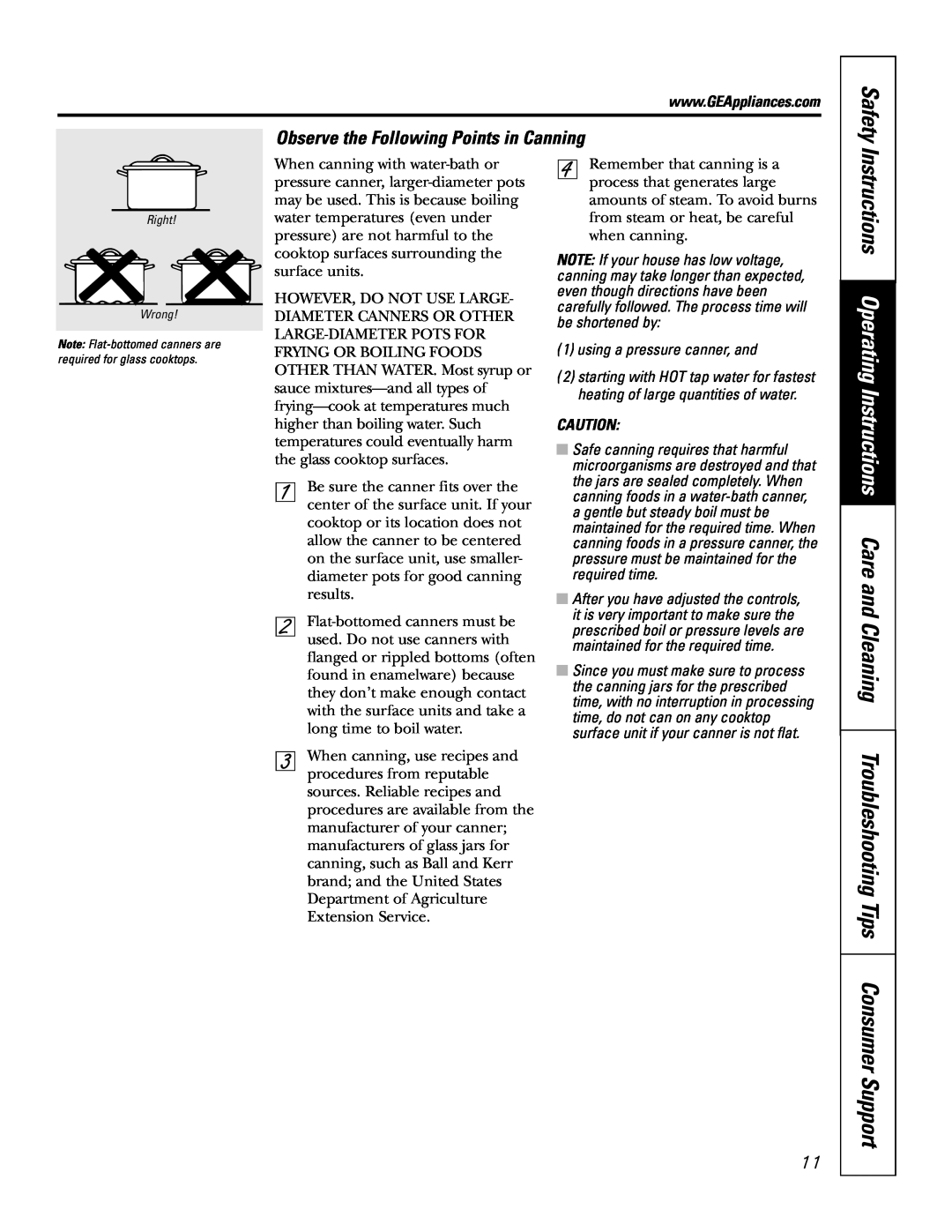 GE JP968 owner manual Observe the Following Points in Canning, Safety, using a pressure canner, and 