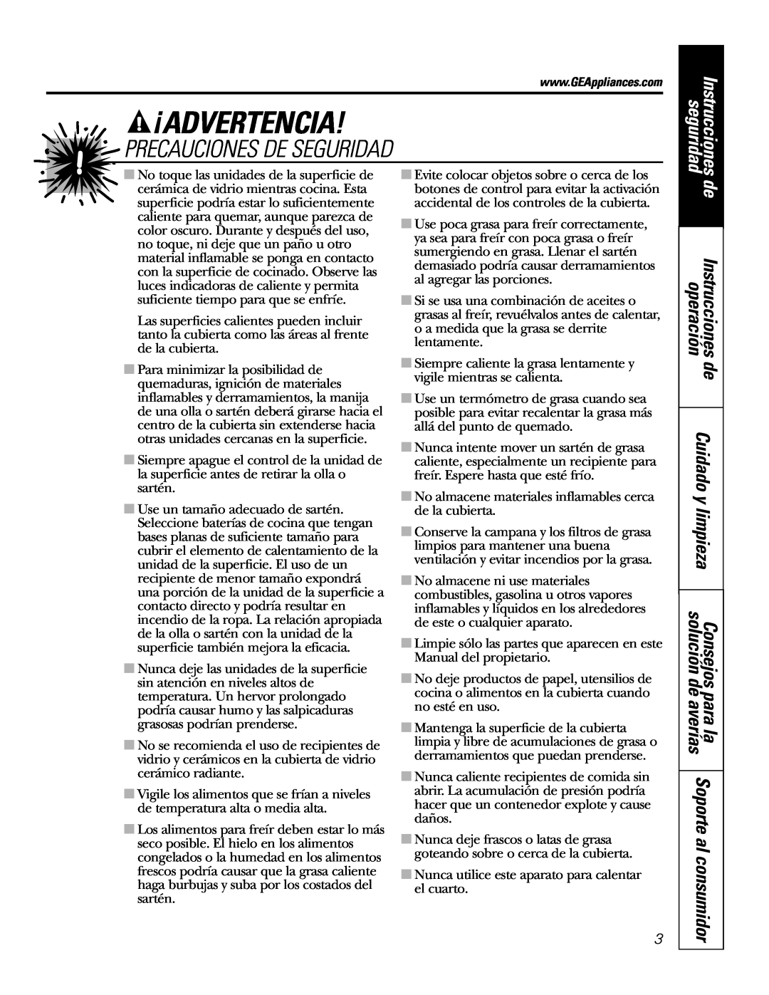 GE JP968 owner manual Instrucciones seguridad, ¡Advertencia, Precauciones De Seguridad, Instrucciones de operación 