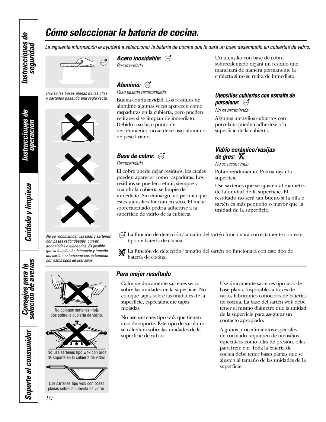 GE JP969, JP939 owner manual Cómo seleccionar la batería de cocina, Cuidado y limpieza 