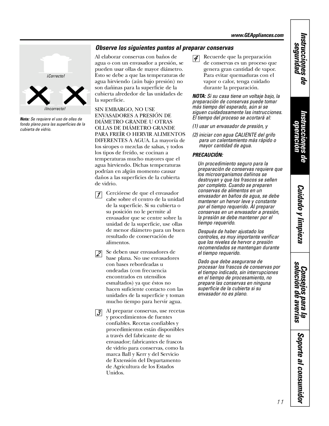 GE JP939, JP969 owner manual Observe los siguientes puntos al preparar conservas, ¡Correcto ¡Incorrecto 