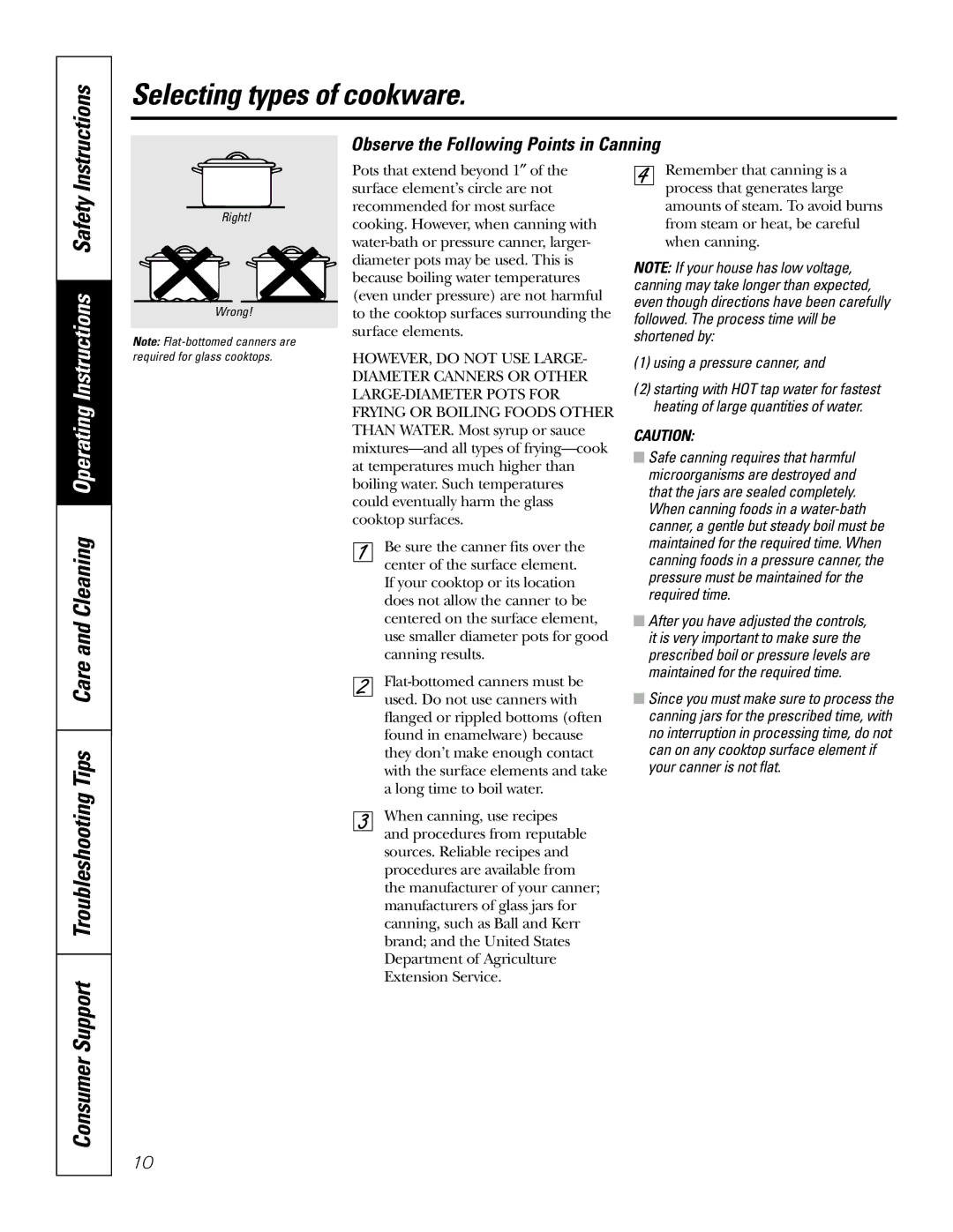 GE JP940, JP970, JP910 owner manual Instructions, Observe the Following Points in Canning, Using a pressure canner 