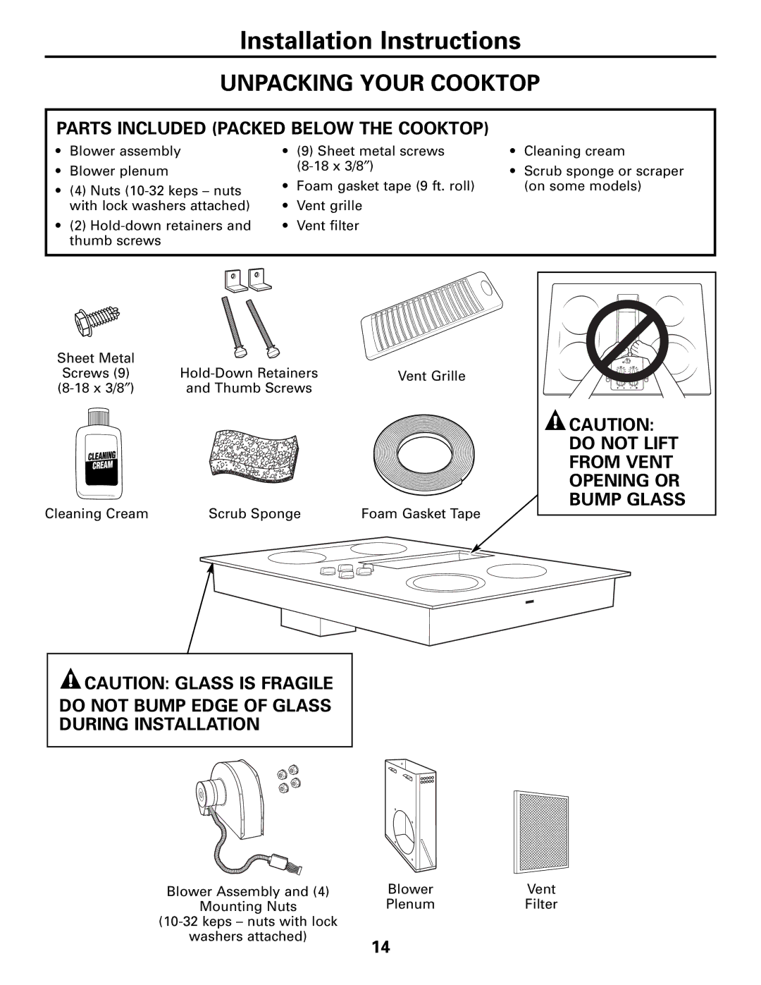 GE JP989SKSS owner manual Unpacking Your Cooktop 