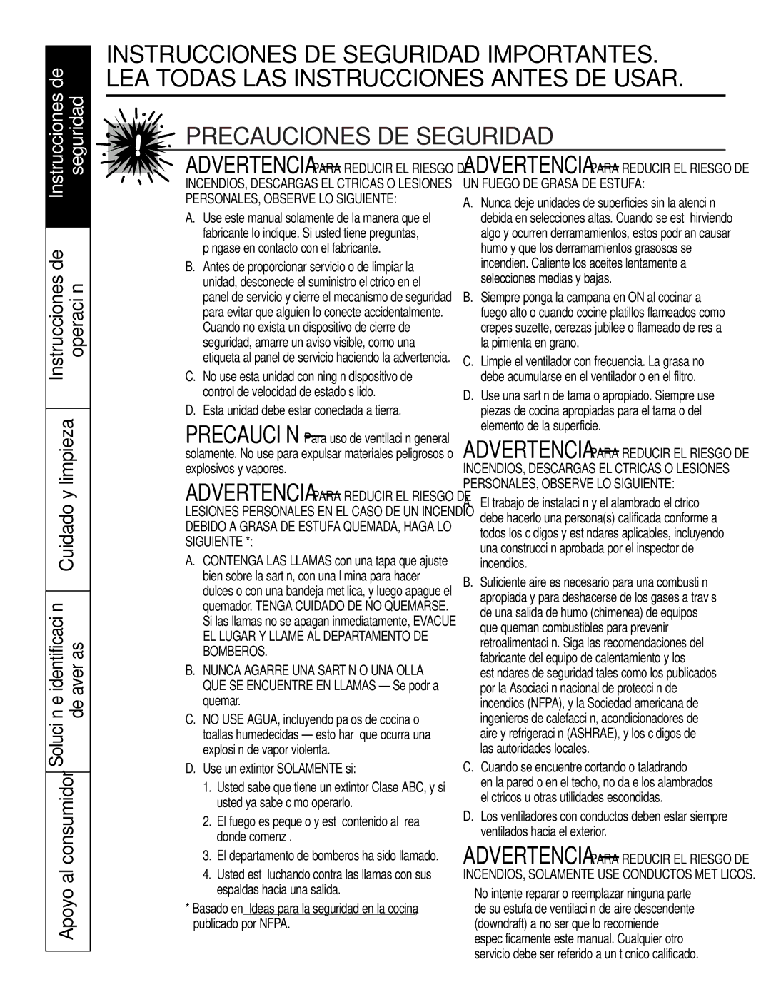 GE JP989SKSS owner manual Instrucciones de Seguridad 