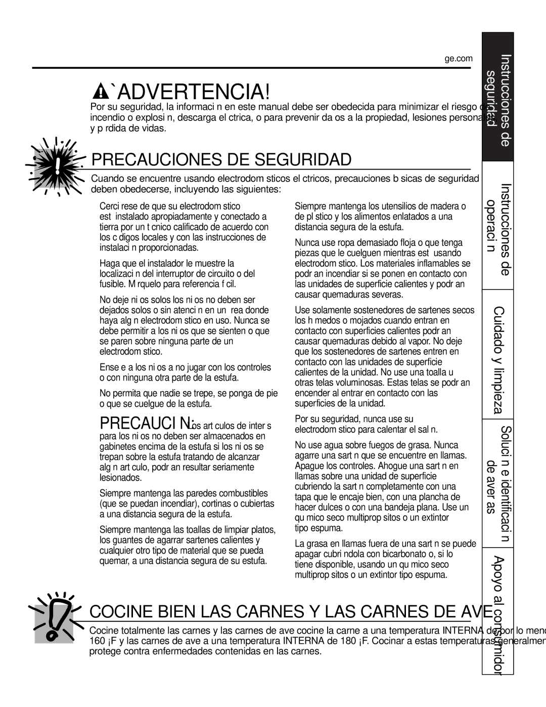 GE JP989SKSS owner manual ¡Advertencia, Instrucciones 