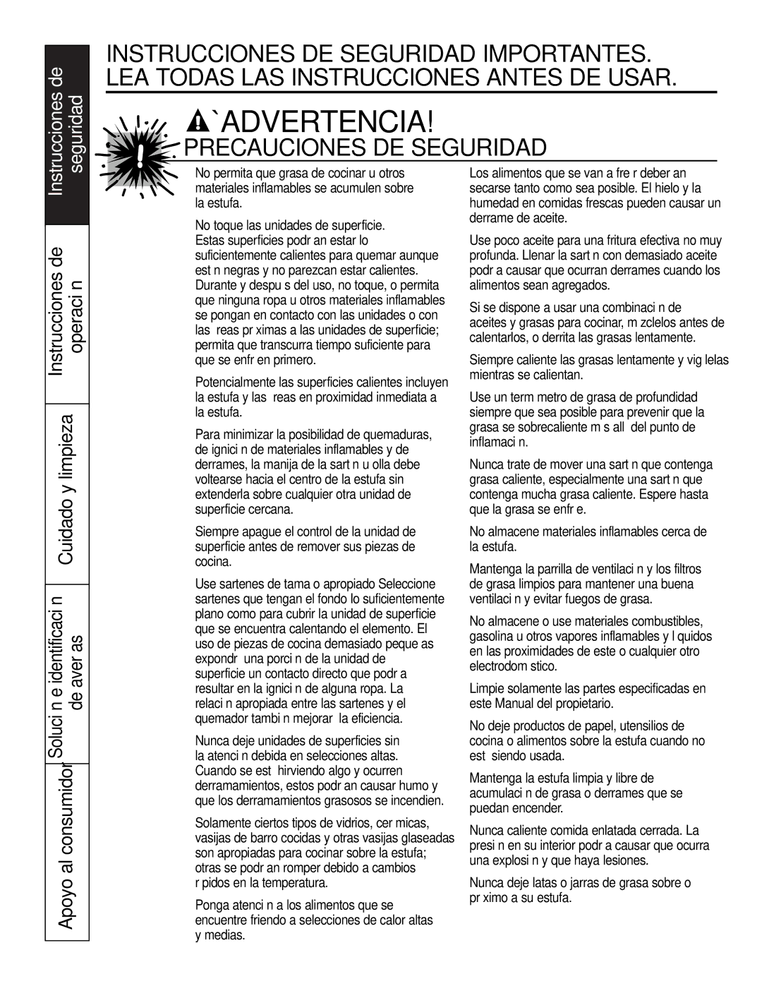 GE JP989SKSS owner manual ¡Advertencia 