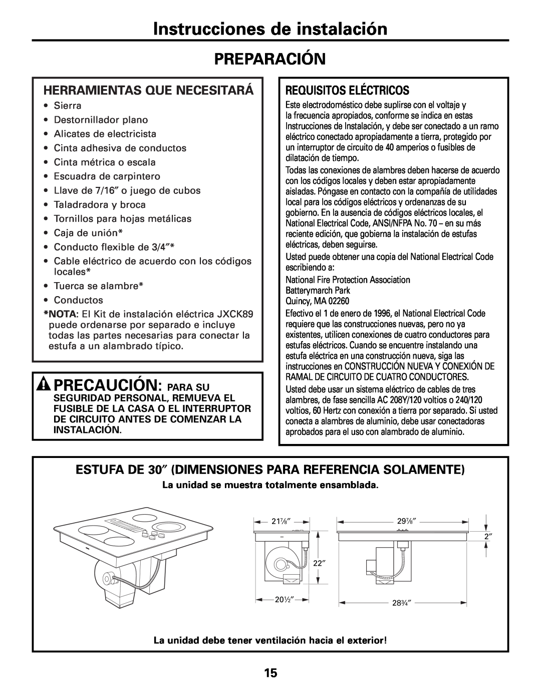 GE JP989SKSS owner manual Preparación, Precaución: Para Su, Herramientas Que Necesitará, Requisitos Eléctricos 
