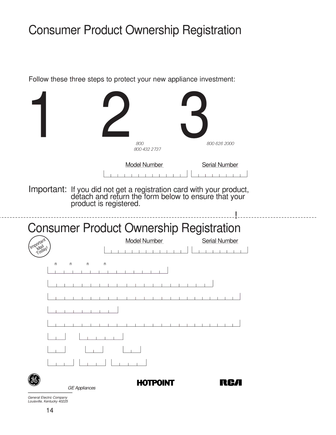 GE JPG636, JPG930, JPG336, JPG326, JGP626, JGP960 owner manual Consumer Product Ownership Registration 