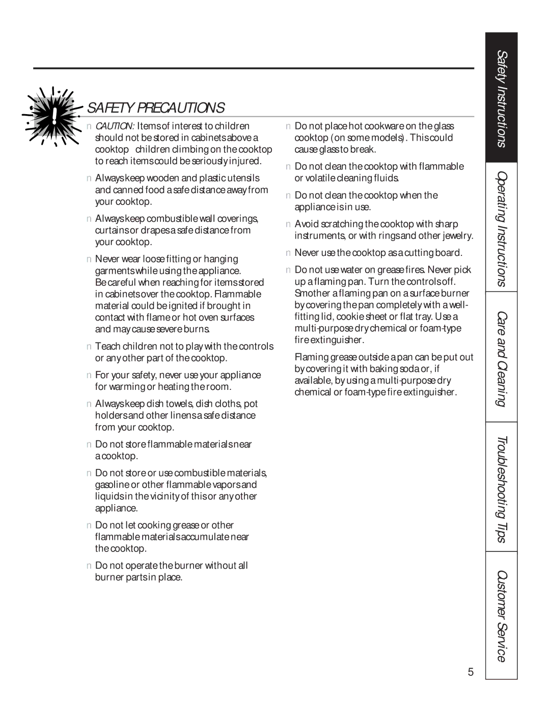 GE JGP960, JPG930, JPG336, JPG636, JPG326, JGP626 owner manual Safety Instructions 