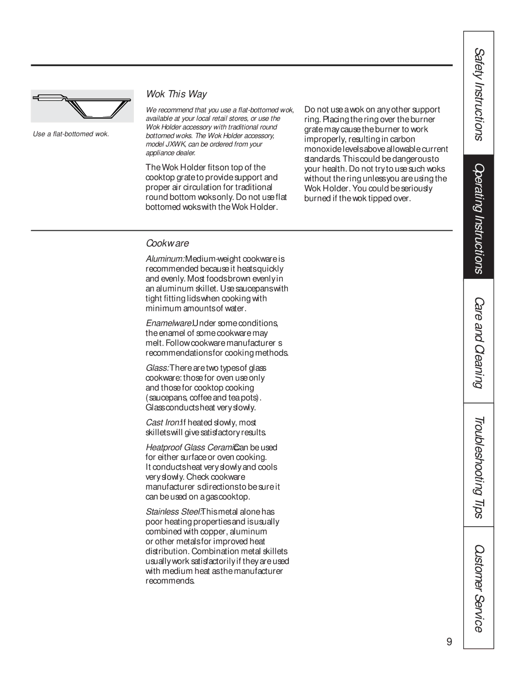 GE JPG326, JPG930, JPG336, JPG636, JGP626, JGP960 owner manual Wok This Way, Cookware 