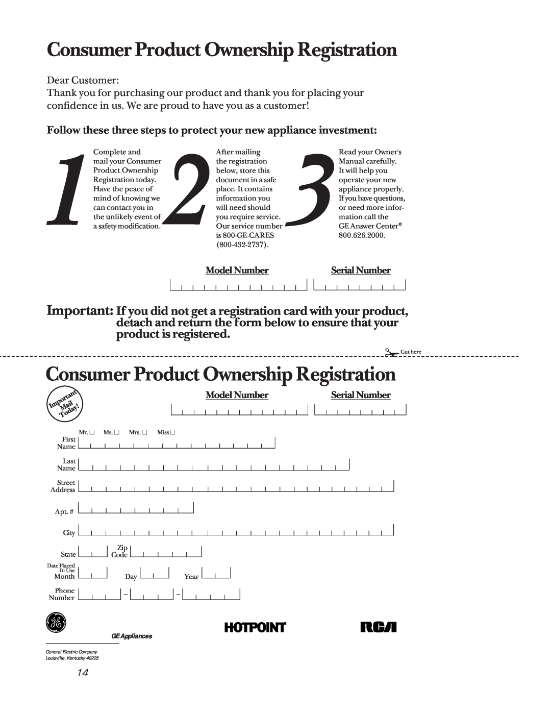 GE JPG636, JPG930, JPG336, JPG326, JGP626 Consumer Product Ownership Registration, Model Number, Serial Number, GE Appliances 