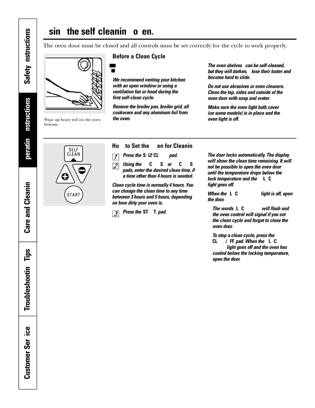 GE JR JGSP22 owner manual Using the self-cleaning oven, Before a Clean Cycle 