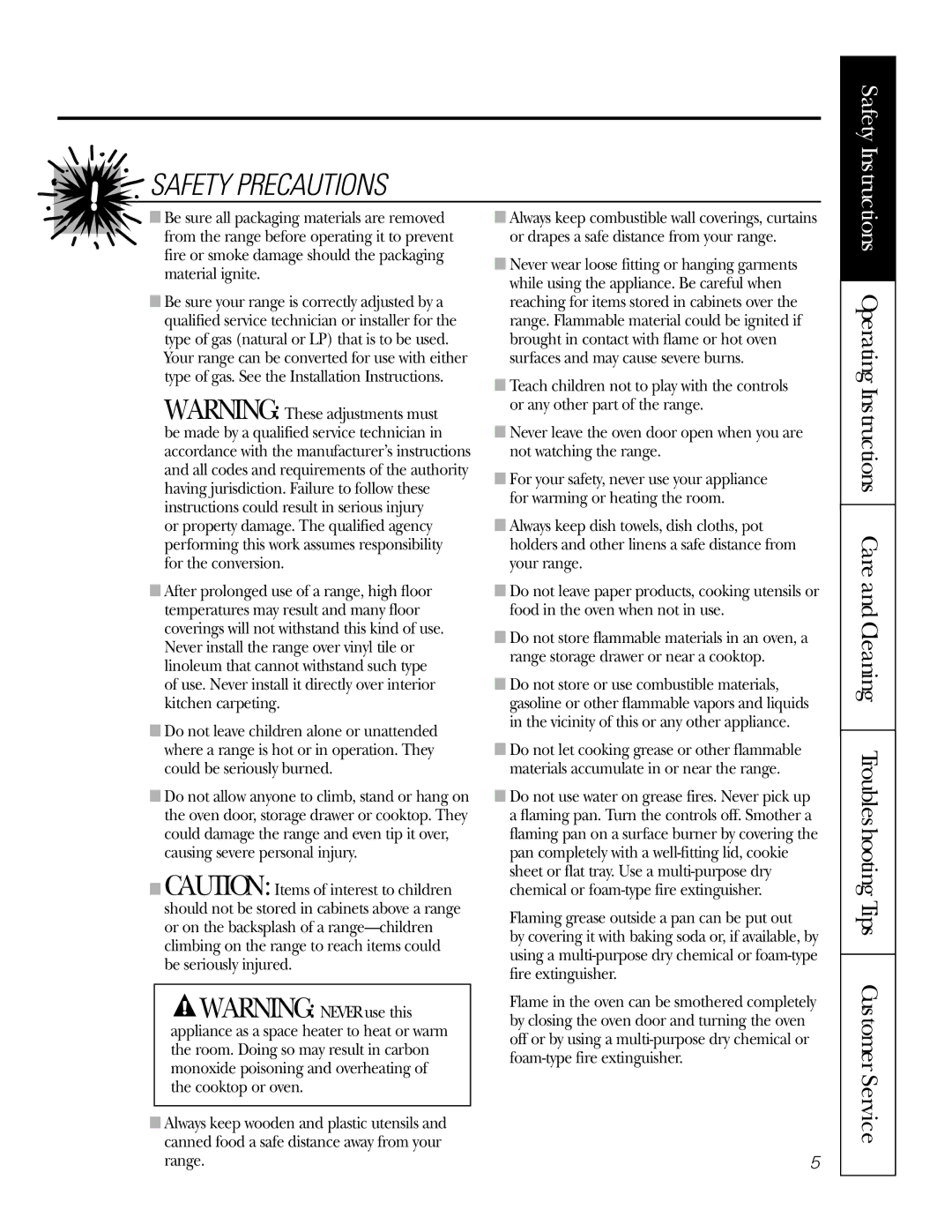 GE JR JGSP22 owner manual Safety Instructions 