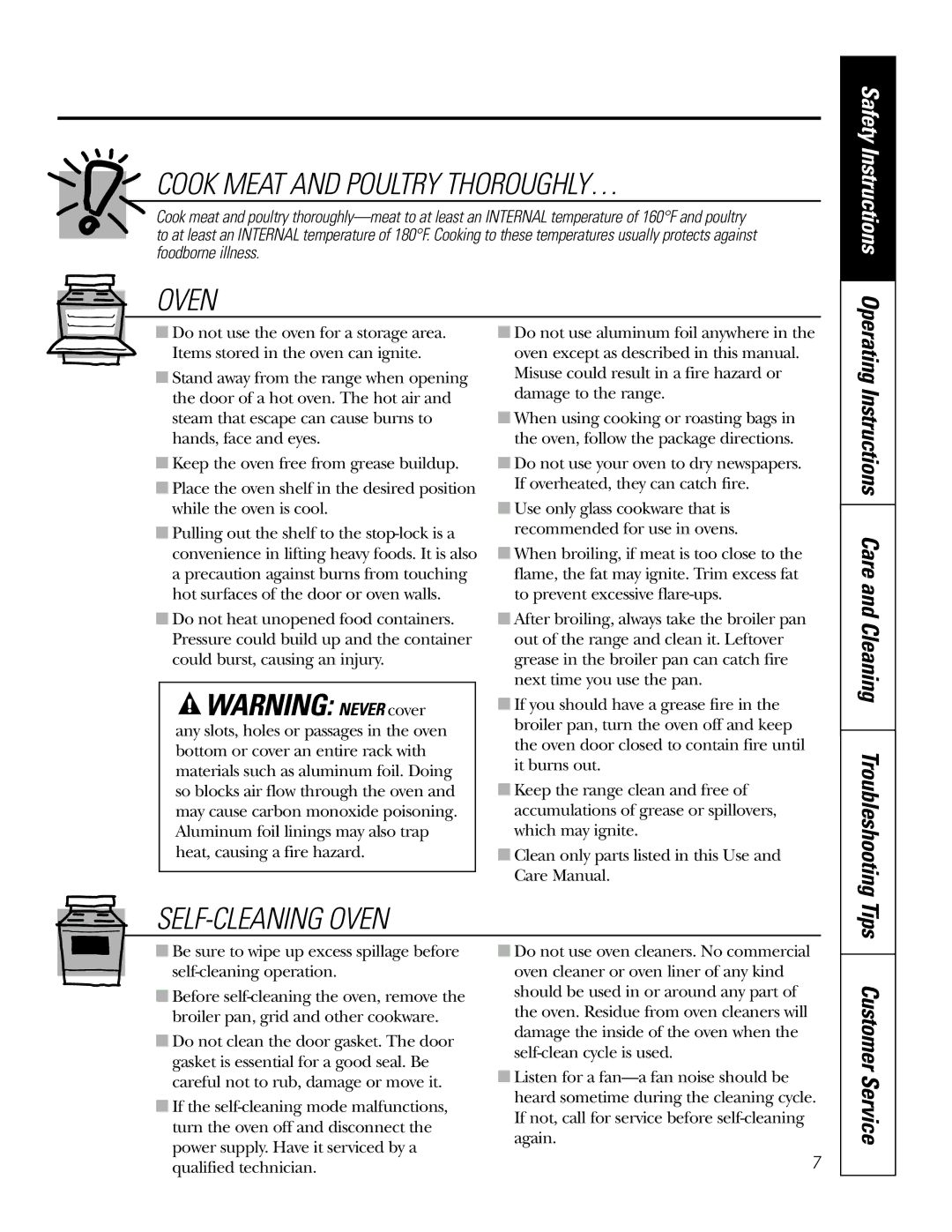 GE JR JGSP22 owner manual Cook Meat and Poultry THOROUGHLY…, SELF-CLEANING Oven 