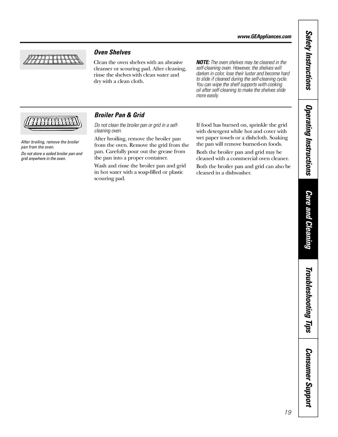 GE JRP 28 owner manual Oven Shelves, Broiler Pan & Grid, More easily 