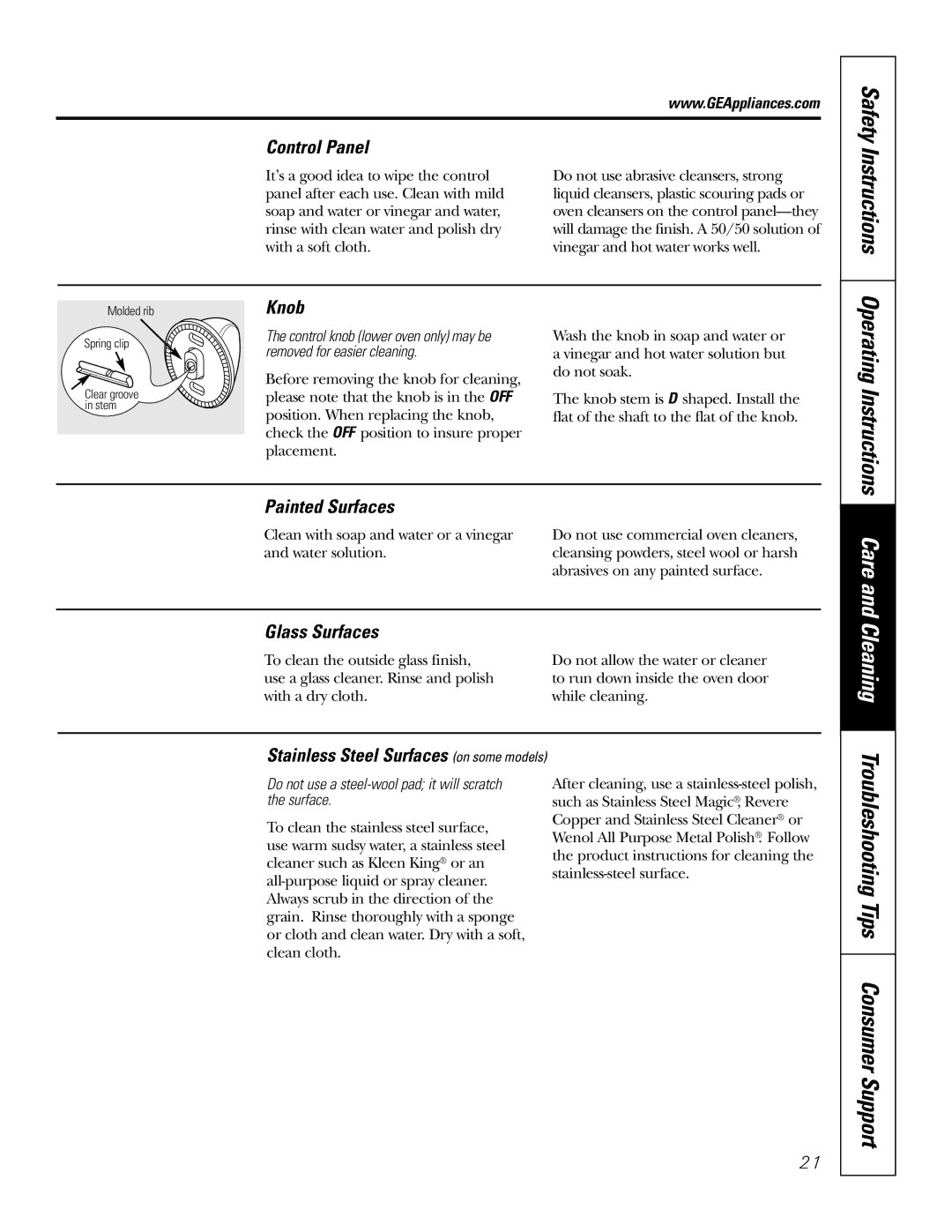 GE JRP 28 owner manual Operating Instructions Care 